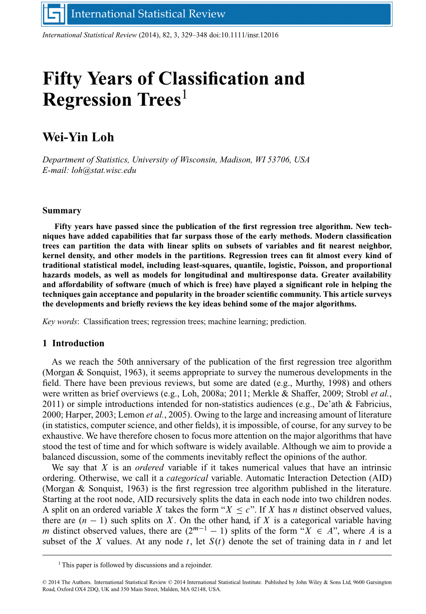 Pdf Fifty Years Of Classification And Regression Trees