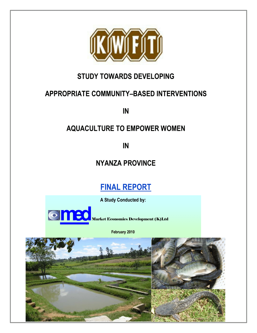 PDF) STUDY DEVELOPING APPROPRIATE COMMUNITY–BASED INTERVENTIONS IN AQUACULTURE TO EMPOWER WOMEN IN REPORT