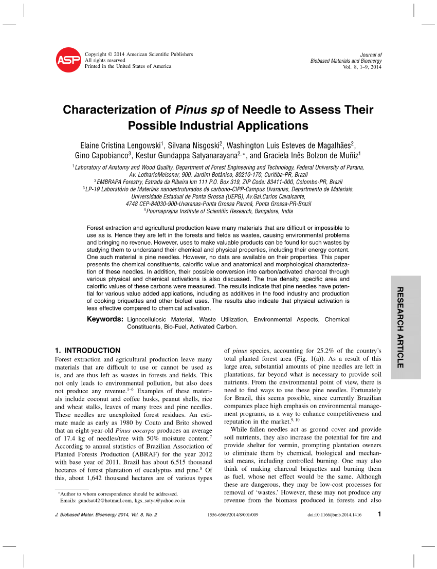 (PDF) Characterization of Pinus sp of Needle to Assess Their Possible