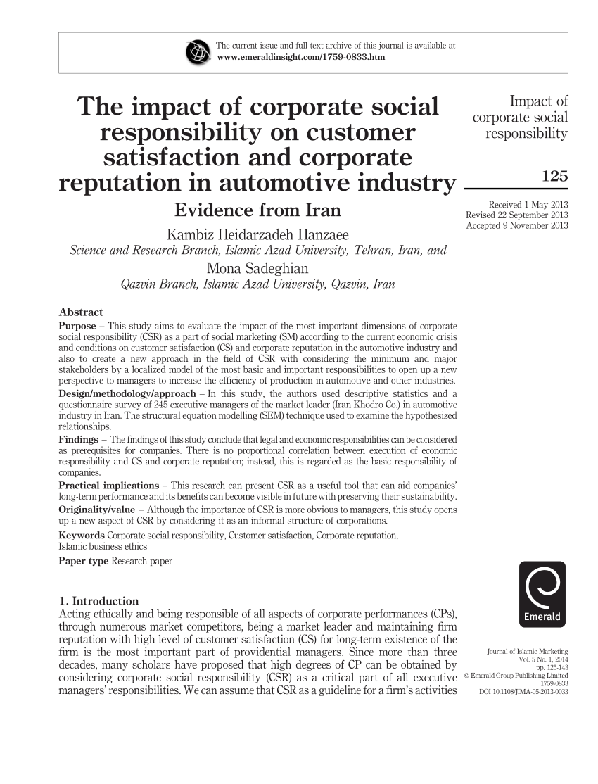 corporate social responsibility and corporate reputation thesis