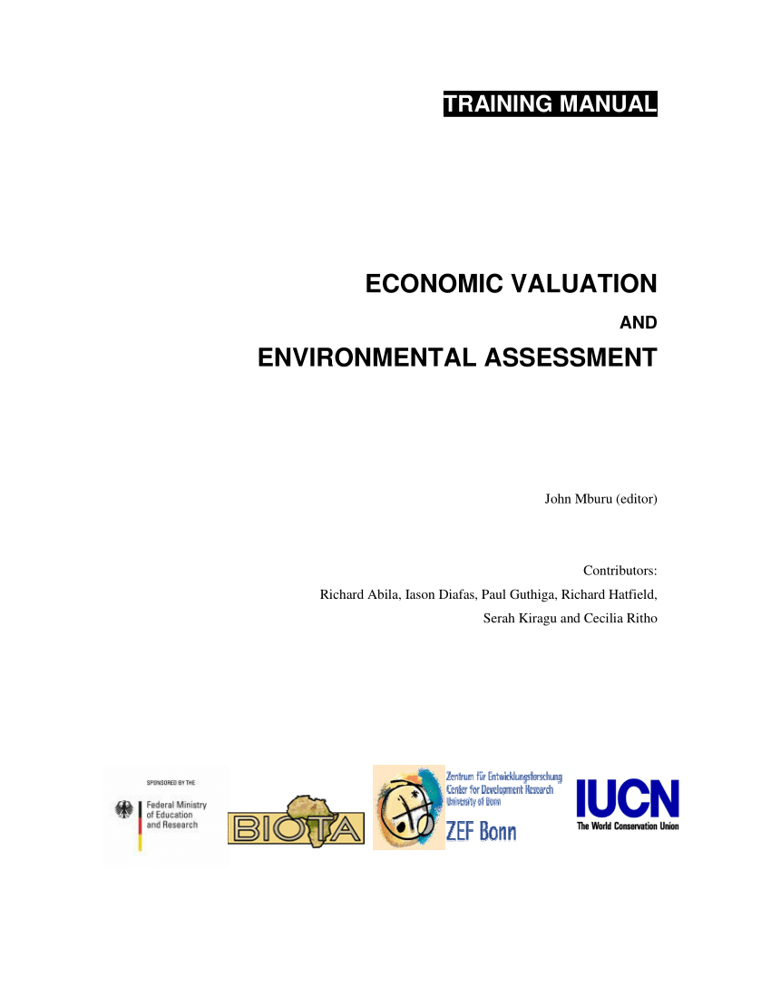 Pdf Training Manual Economic Valuation And Environmental Assessment