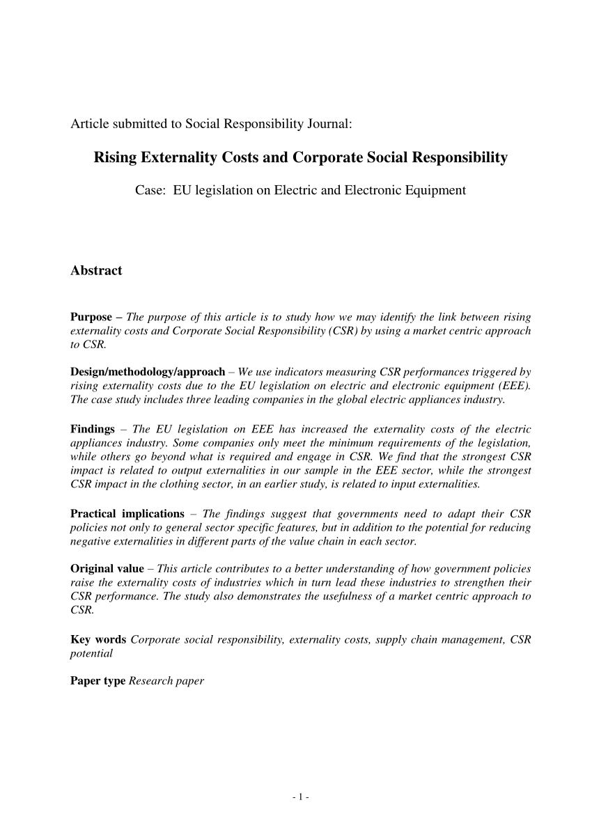 PDF) Rising externality costs and corporate social responsibility ...