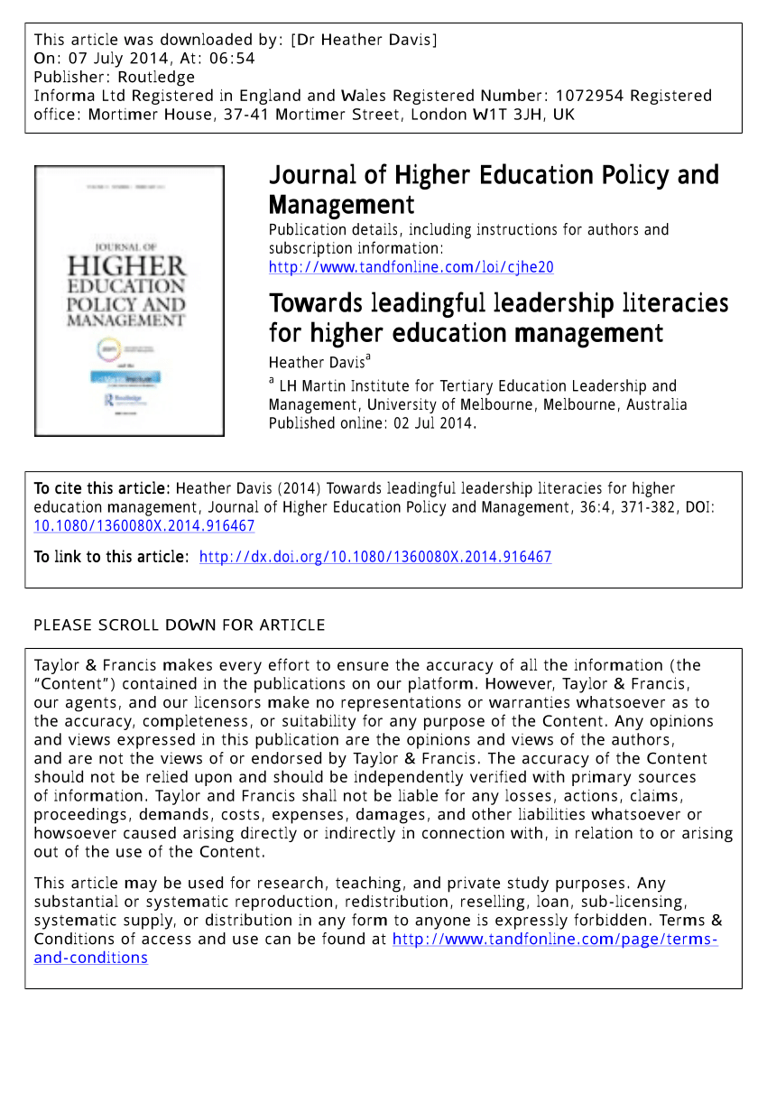 higher education leadership literature review