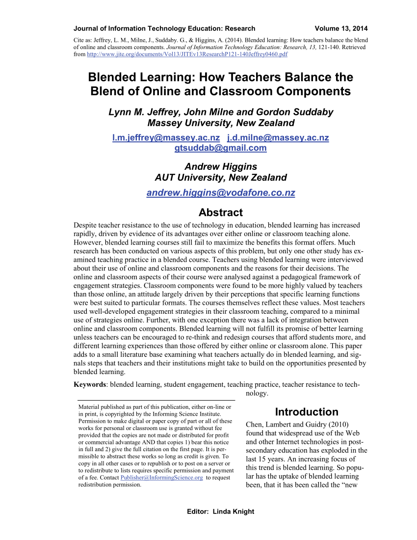 the implementation of blended and online learning research paper