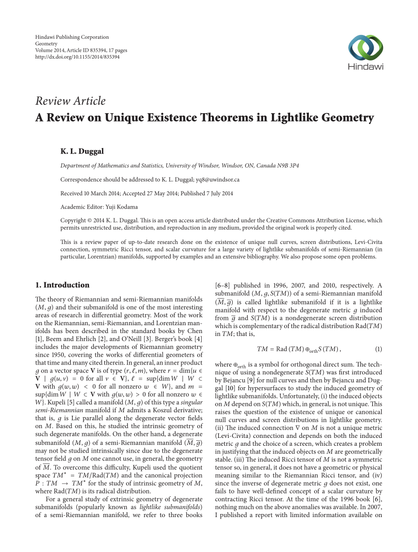 PDF) Review Article A Review on Unique Existence Theorems in