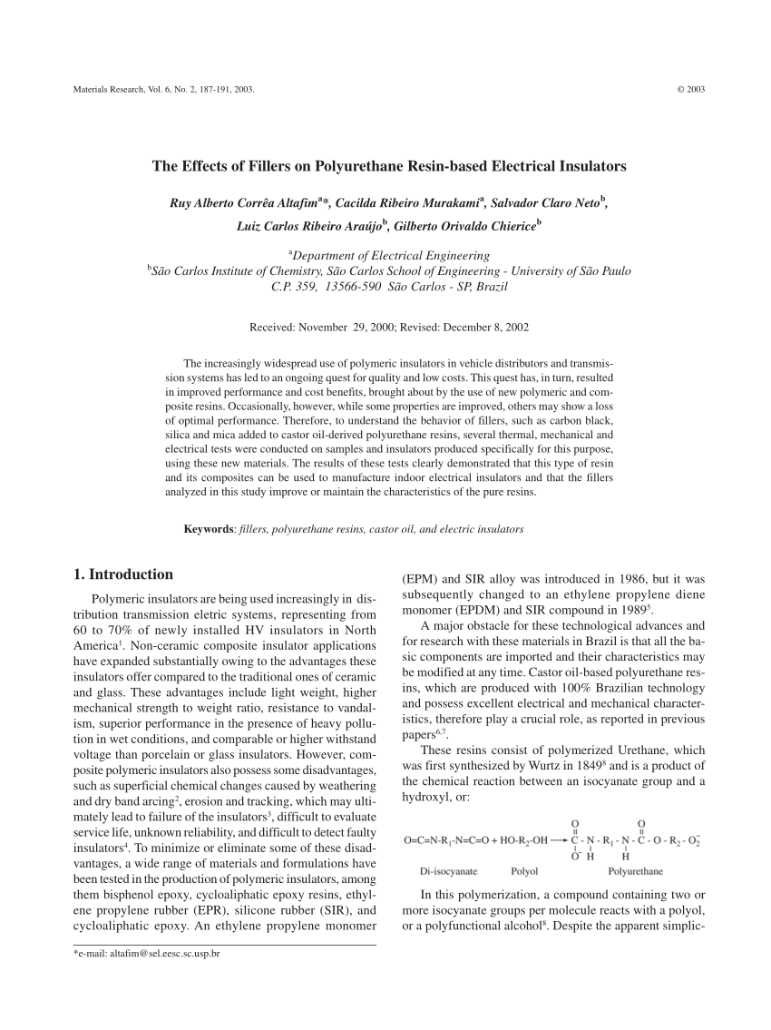 PDF) The effects of fillers on polyurethane resin-based electrical