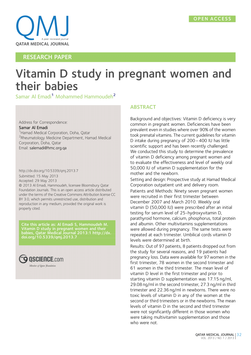 (PDF) Vitamin D study in pregnant women and their babies