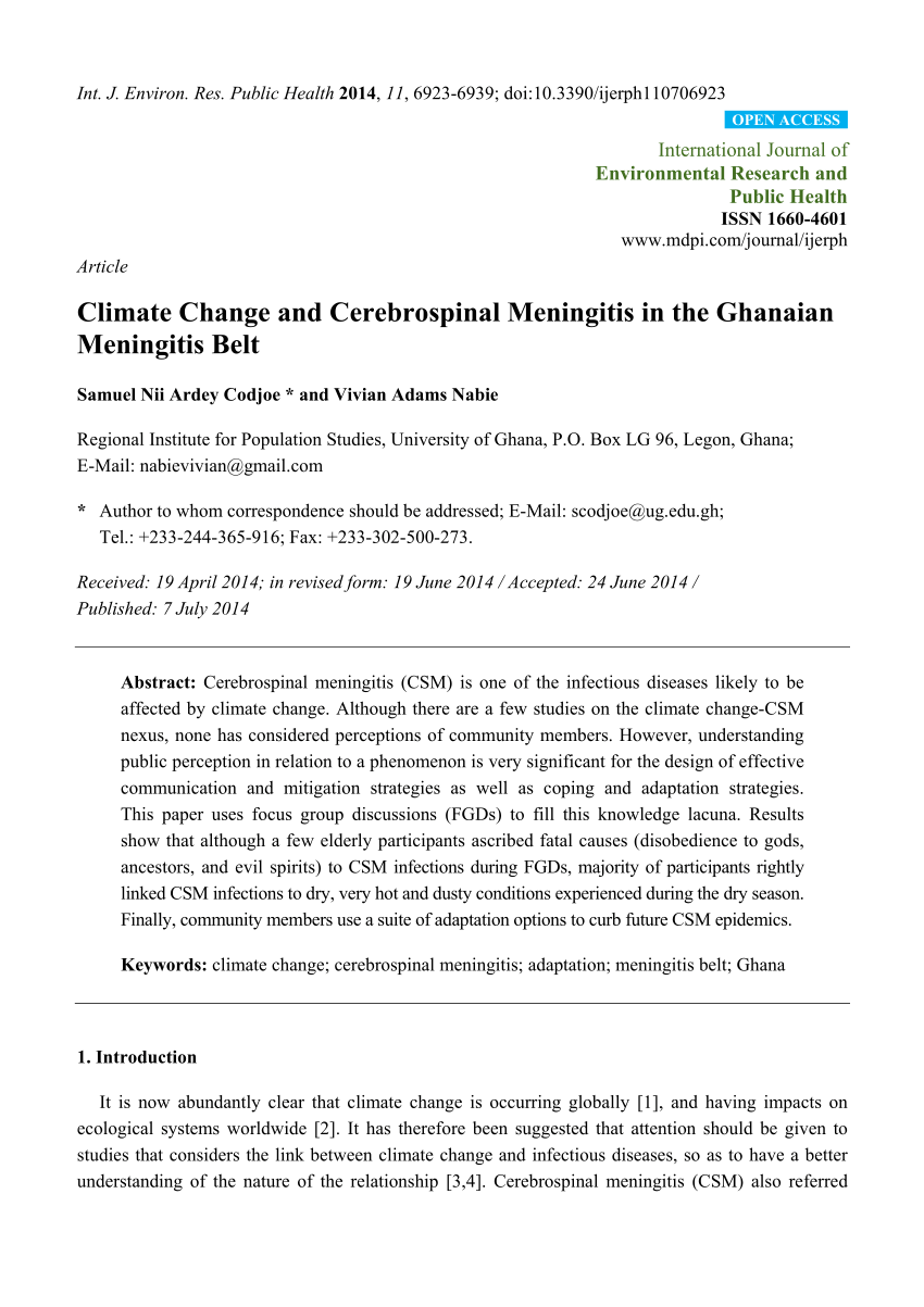 (PDF) Climate Change and Cerebrospinal Meningitis in the Ghanaian Meningitis Belt