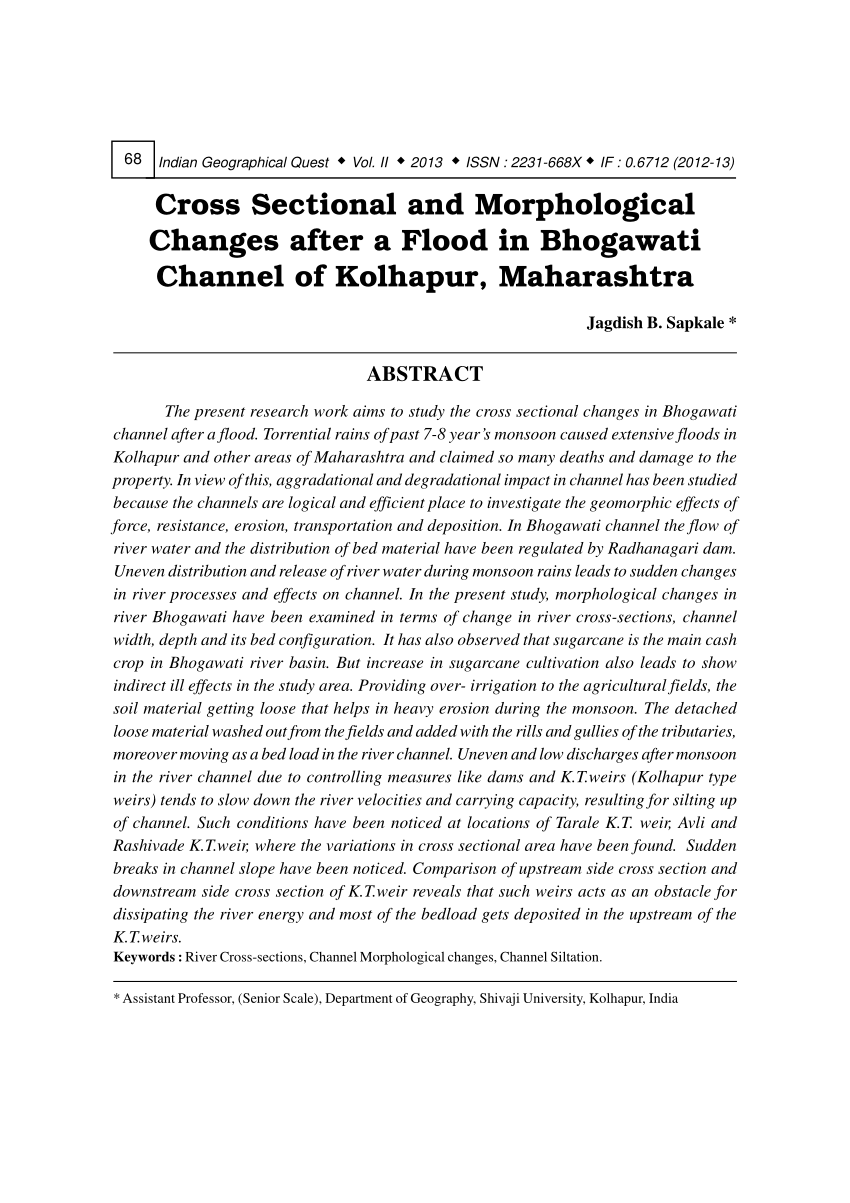 Pdf Cross Sectional And Morphological Changes After A Flood In Bhogawati Channel Of Kolhapur Maharashtra