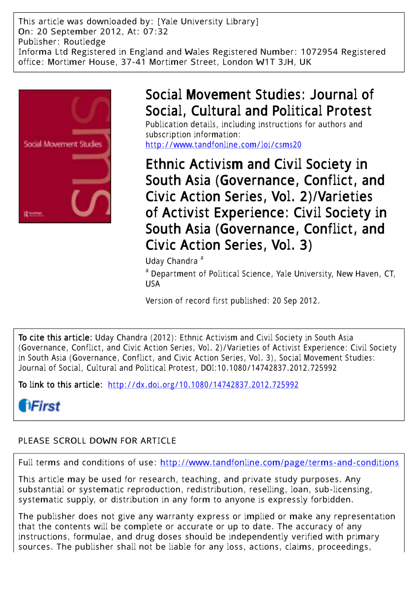 Varieties of Activist ExperienceCivil Society in South Asia