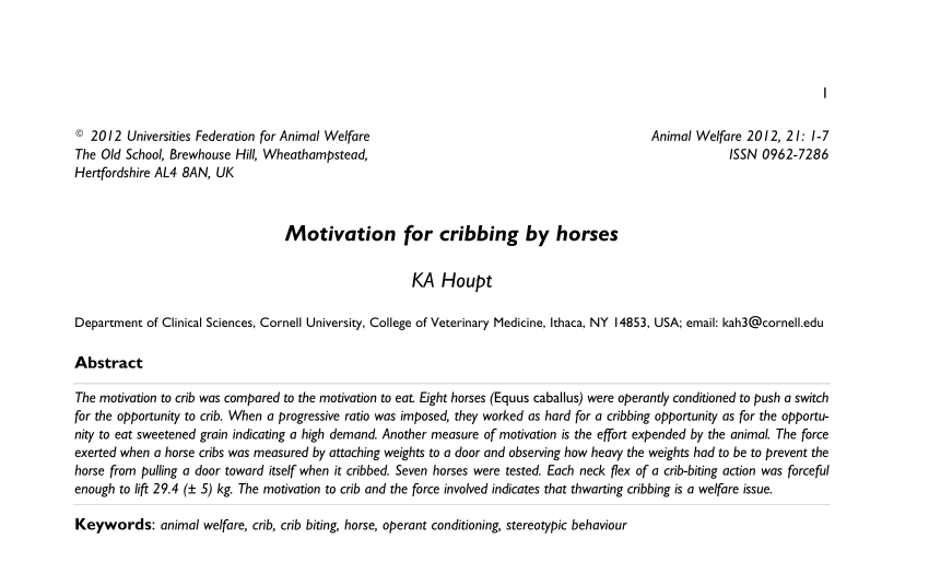 Pdf Motivation For Cribbing By Horses