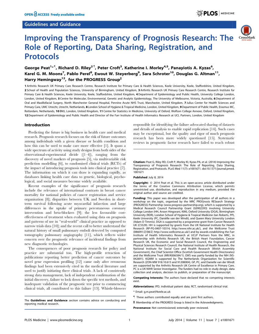 PDF) Improving the Transparency of Prognosis Research: The Role of