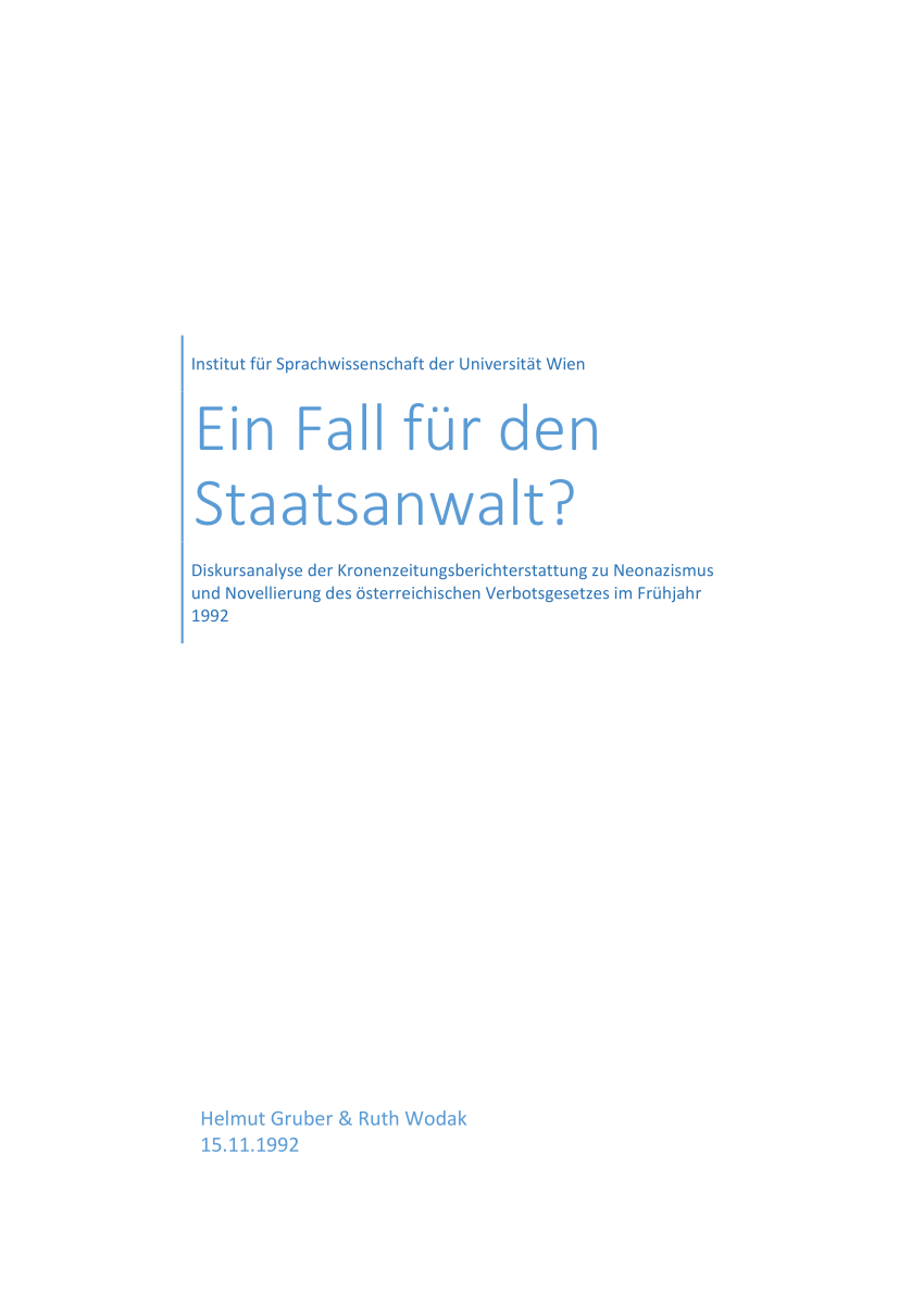 PDF Ein Fall für den Staatsanwalt Diskursanalyse der Kronenzeitungsberichterstattung zu Neonazismus und Novellierung des österreichischen
