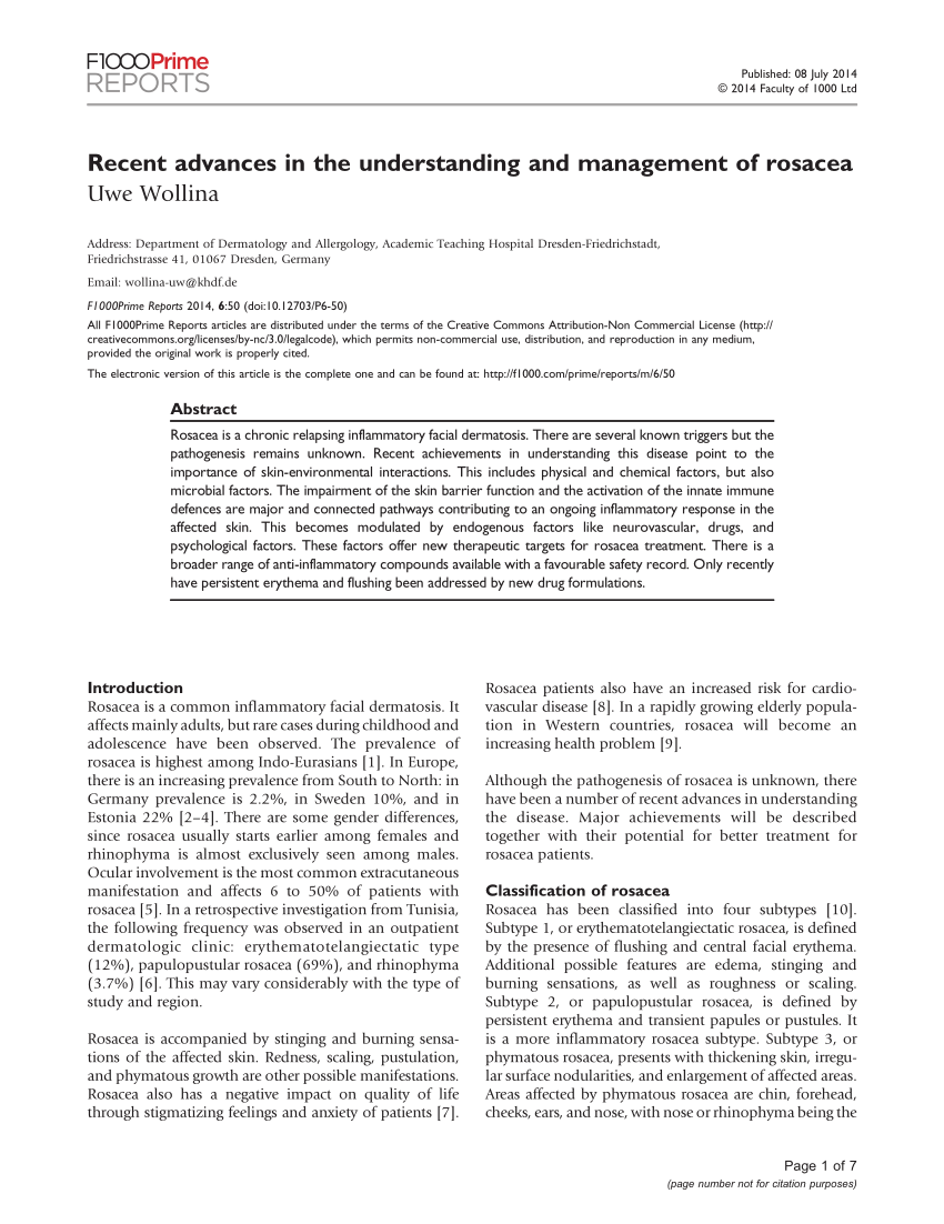 Pdf Recent Advances In The Understanding And Management Of Rosacea 