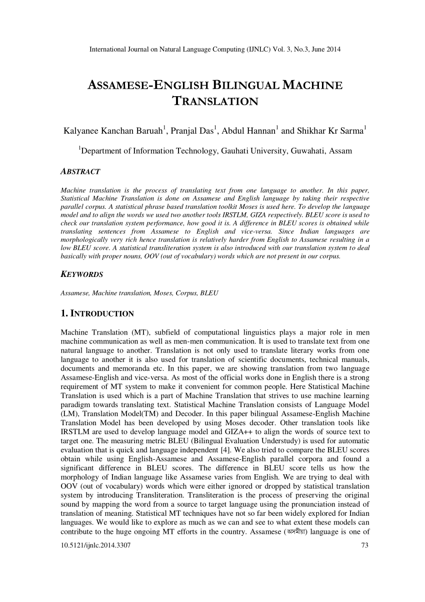 PDF) Assamese-English Bilingual Machine Translation