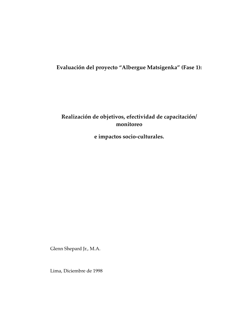 PDF) Evaluación del Proyecto Albergue Matsiguenka, Fase 1 Realización de objetivos, efectividad de capacitación y impactos socio-culturales foto