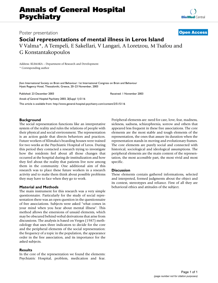 Pdf Social Representations Of Mental Illness In Leros Island