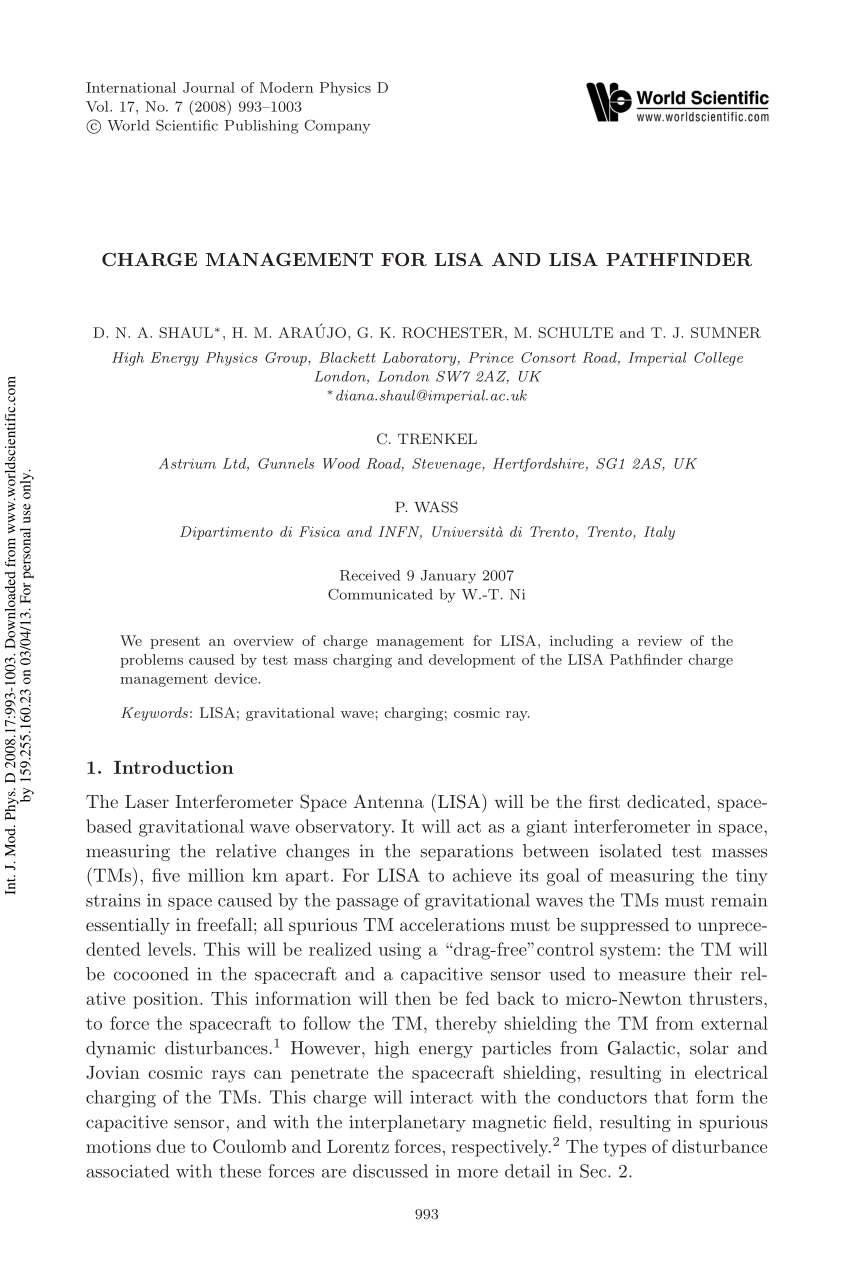 Pdf Charge Management For Lisa And Lisa Pathfinder