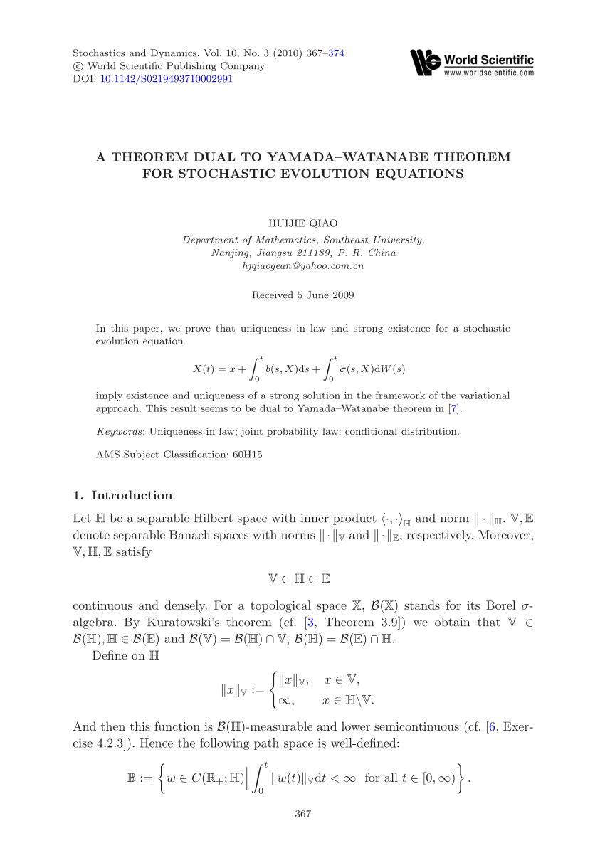 Pdf A Theorem Dual To Yamada Watanabe Theorem For Stochastic Evolution Equations