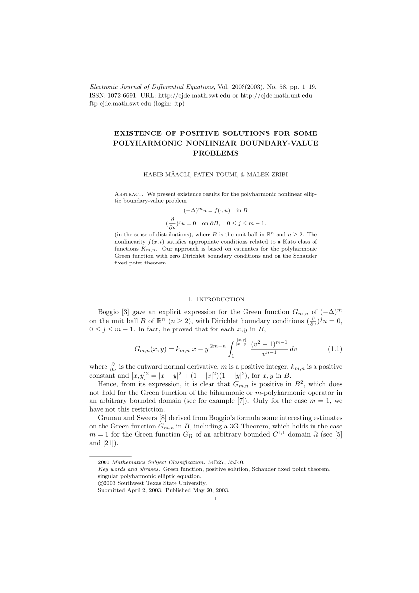 Pdf Existence Of Positive Solutions For Some Polyharmonic Nonlinear Boundary Value Problems