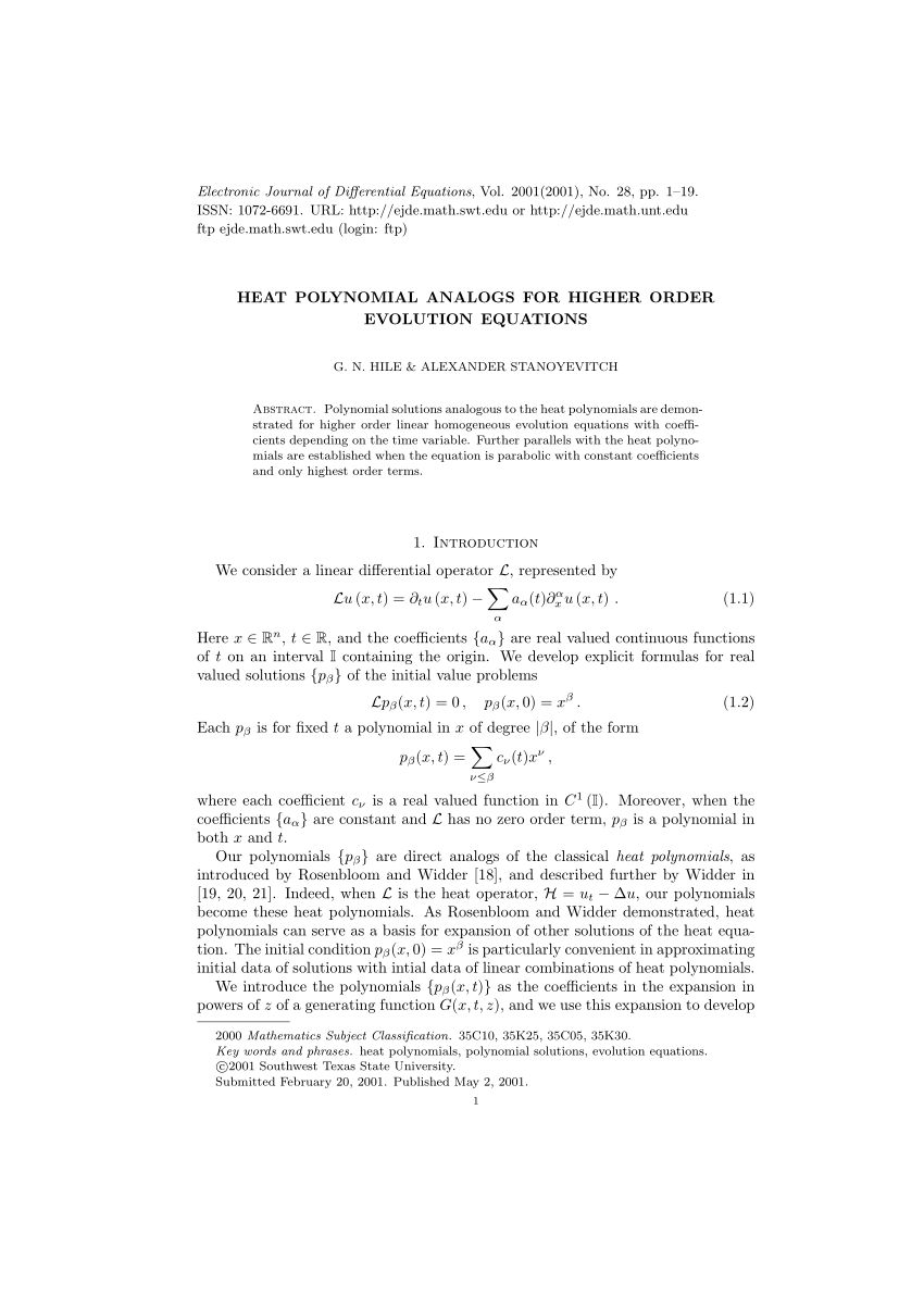 (PDF) Heat polynomial analogs for higher order evolution equations