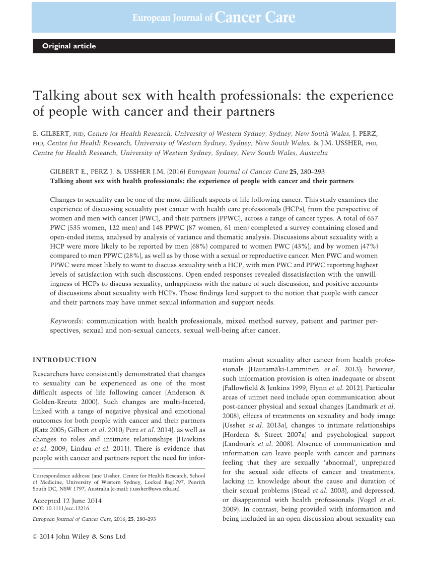 PDF) Talking about sex with health professionals: The experience of people  with cancer and their partners