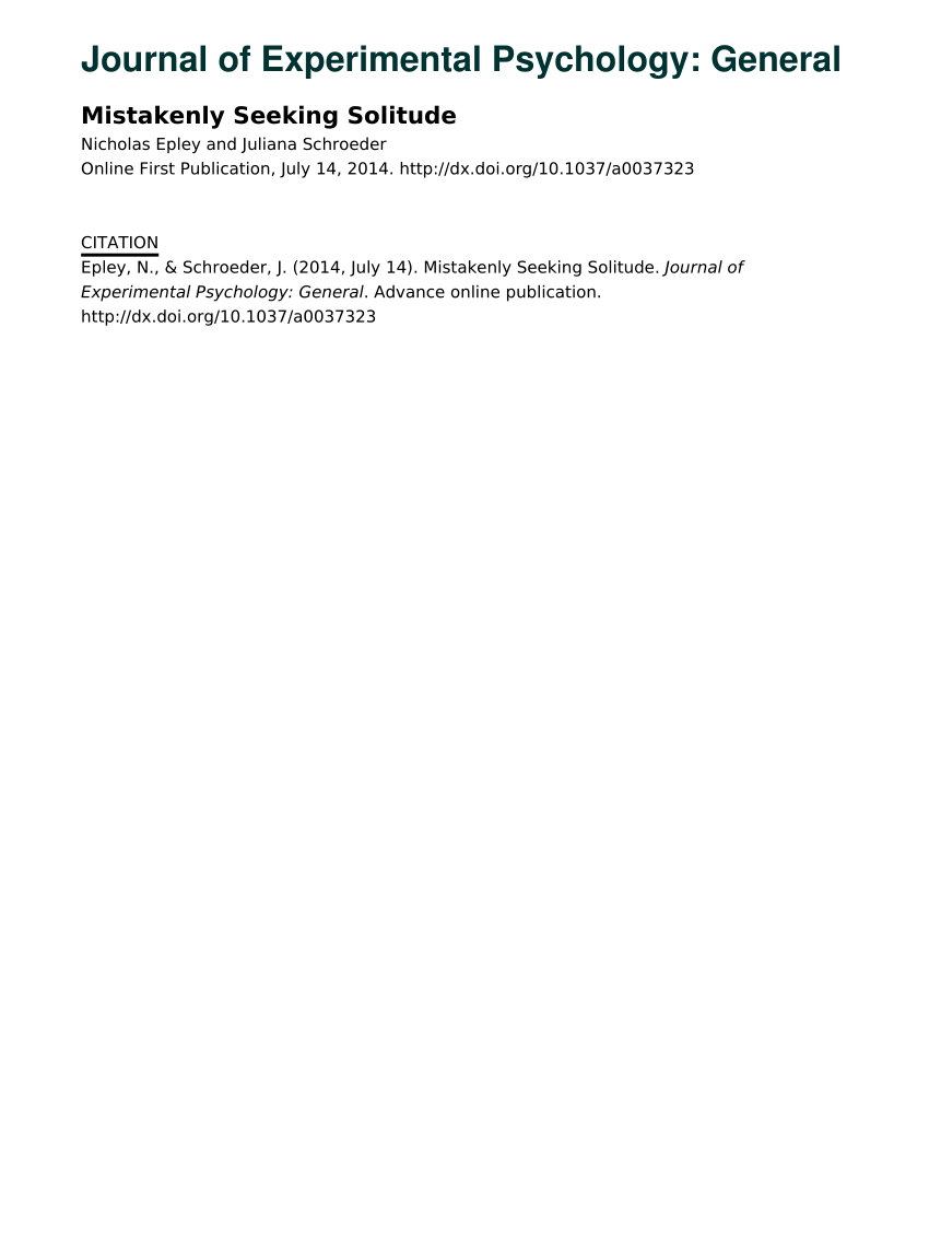 Pdf Mistakenly Seeking Solitude