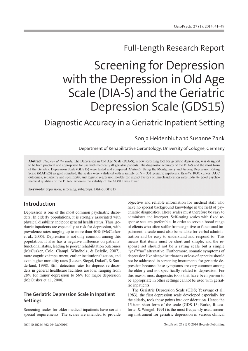 (PDF) Screening for Depression with the Depression in Old ...
