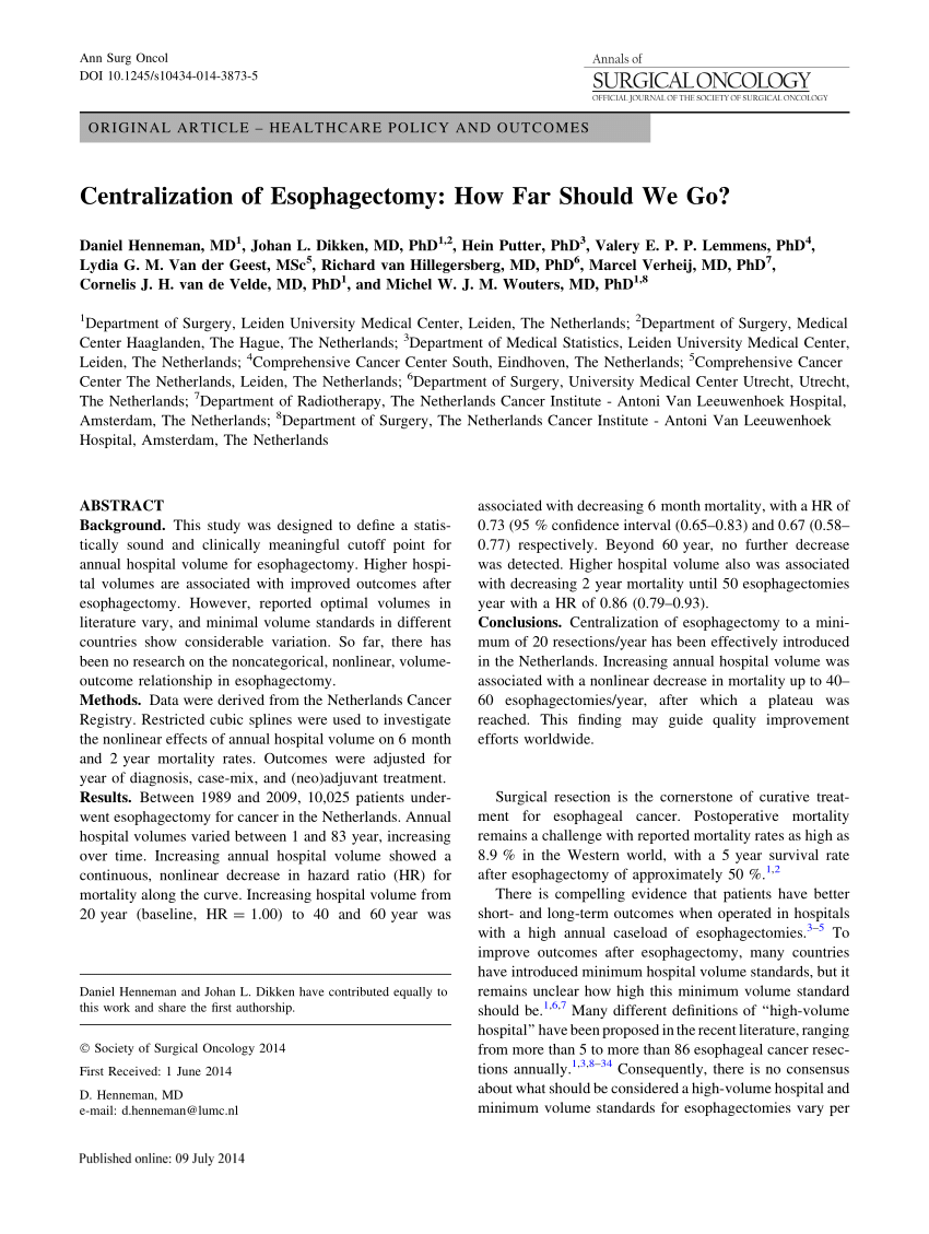 Pdf Centralization Of Esophagectomy How Far Should We Go