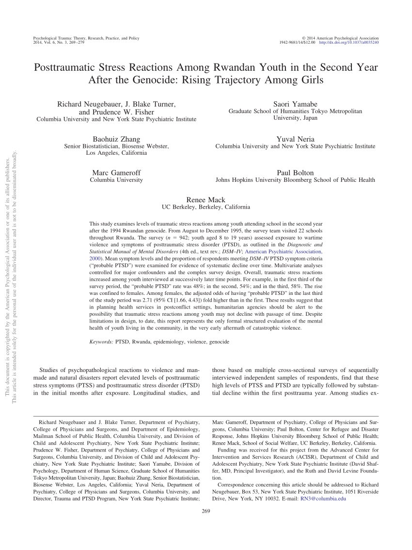 PDF) Posttraumatic Stress Reactions Among Rwandan Youth in the Second Year  After the Genocide: Rising Trajectory Among Girls