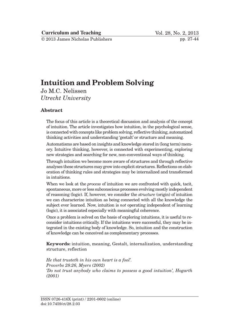 Pdf Intuition And Problem Solving Curriculum And Teaching Vol 28 No 2 13