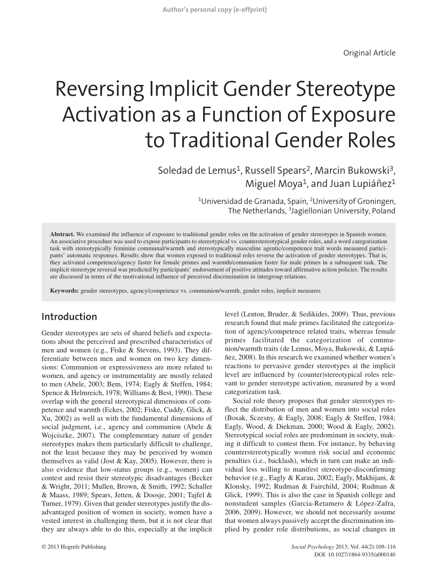 gender stereotype research articles