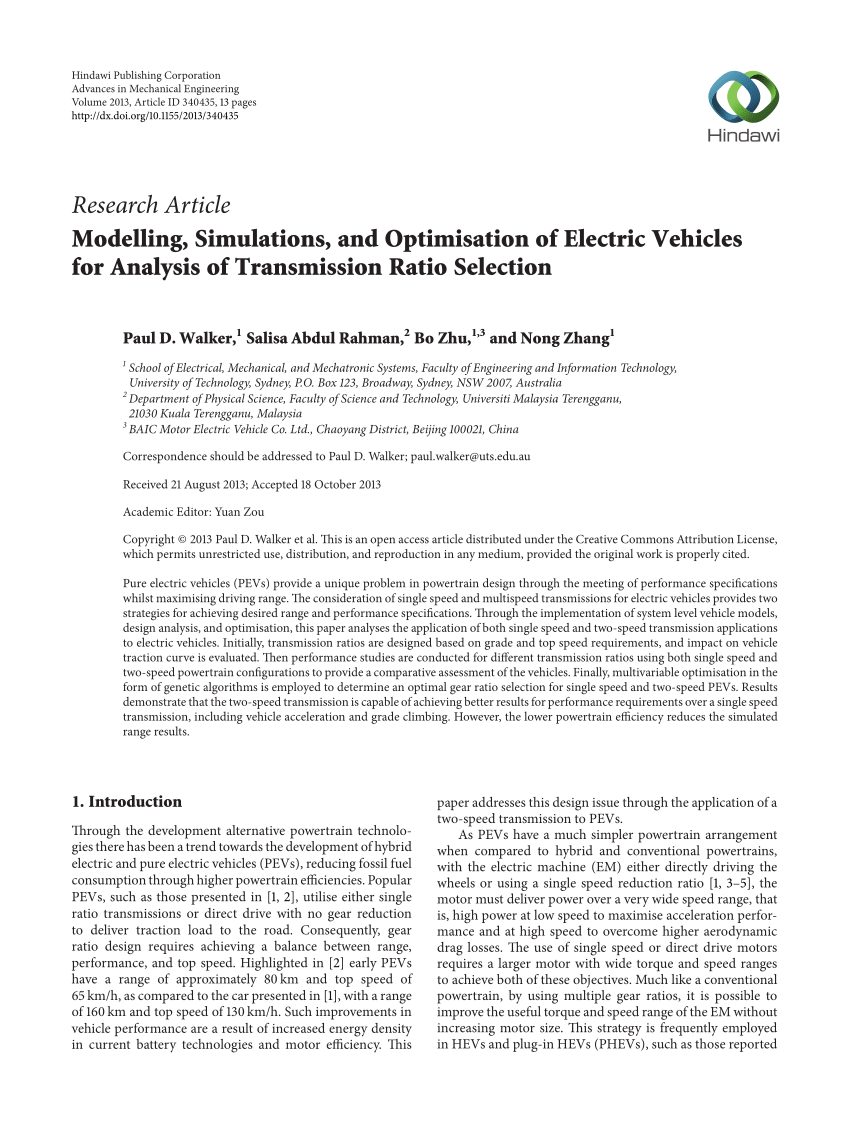 (PDF) Modelling, Simulations, and Optimisation of Electric Vehicles for