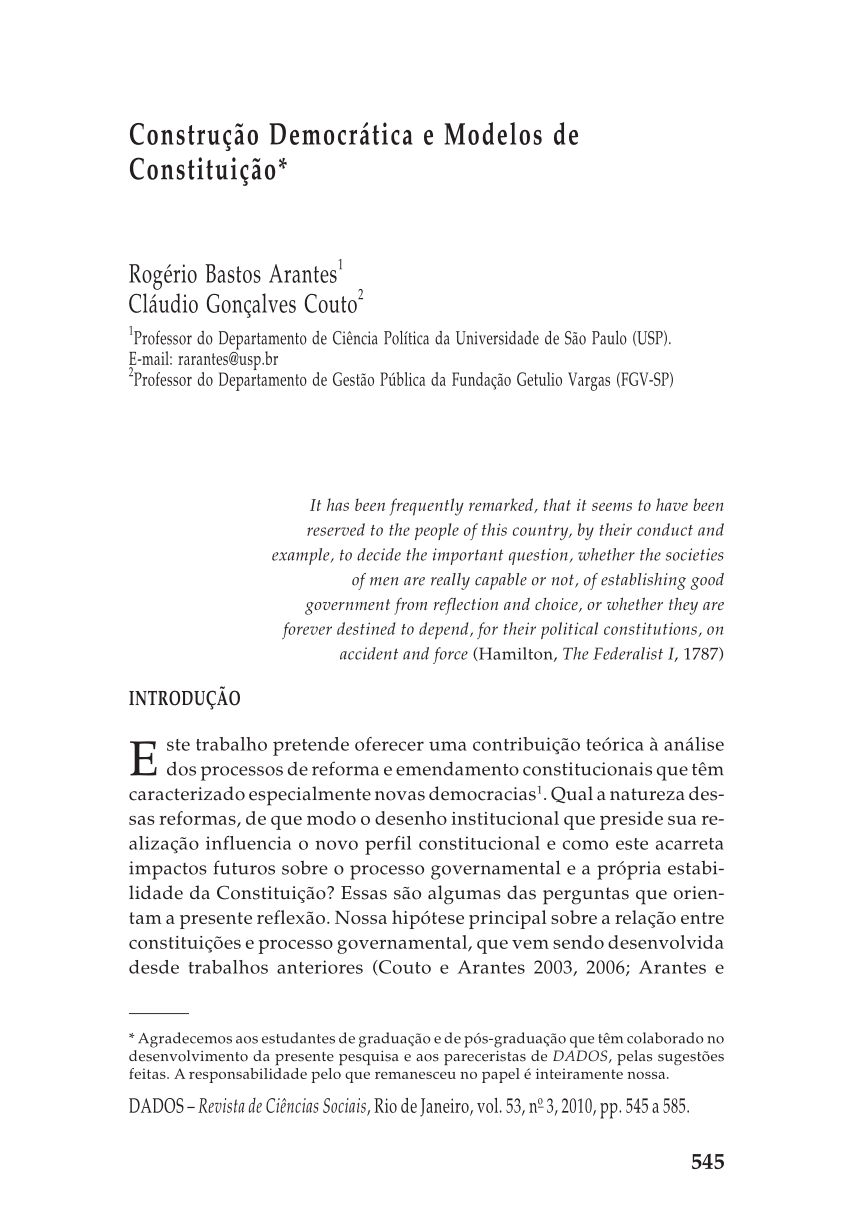 PDF) Construção Democrática e Modelos de Constituição