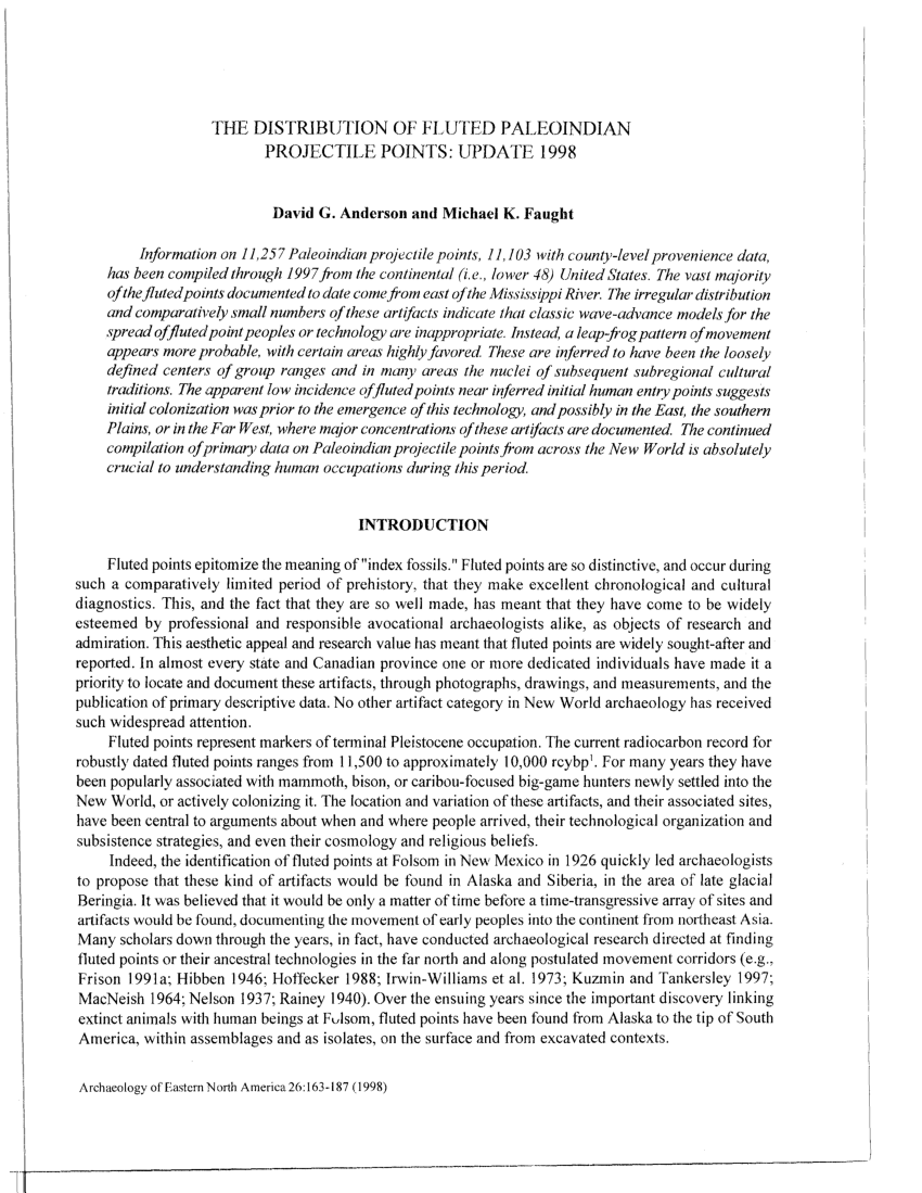 (PDF) The Distribution of Fluted Paleoindian Projectile Points: Update 1998