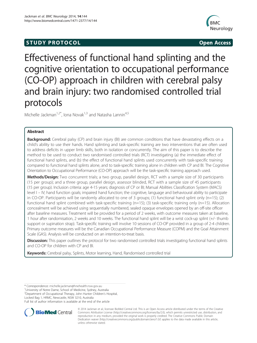 PDF) Effectiveness of functional hand splinting and the cognitive ...