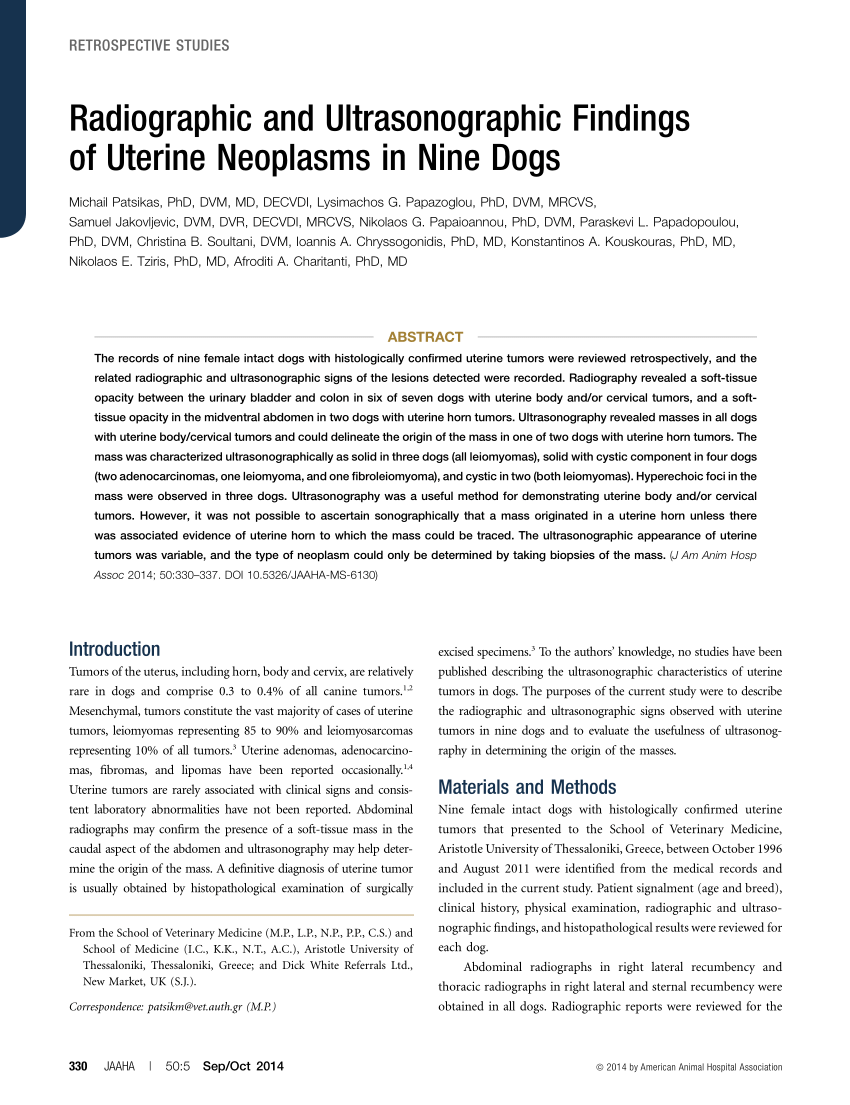 Pdf Radiographic And Ultrasonographic Findings Of Uterine Neoplasms In Nine Dogs