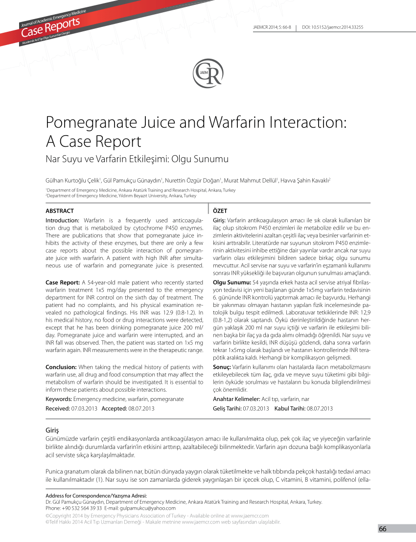 Pdf Pomegranate Juice And Warfarin Interaction A Case Report