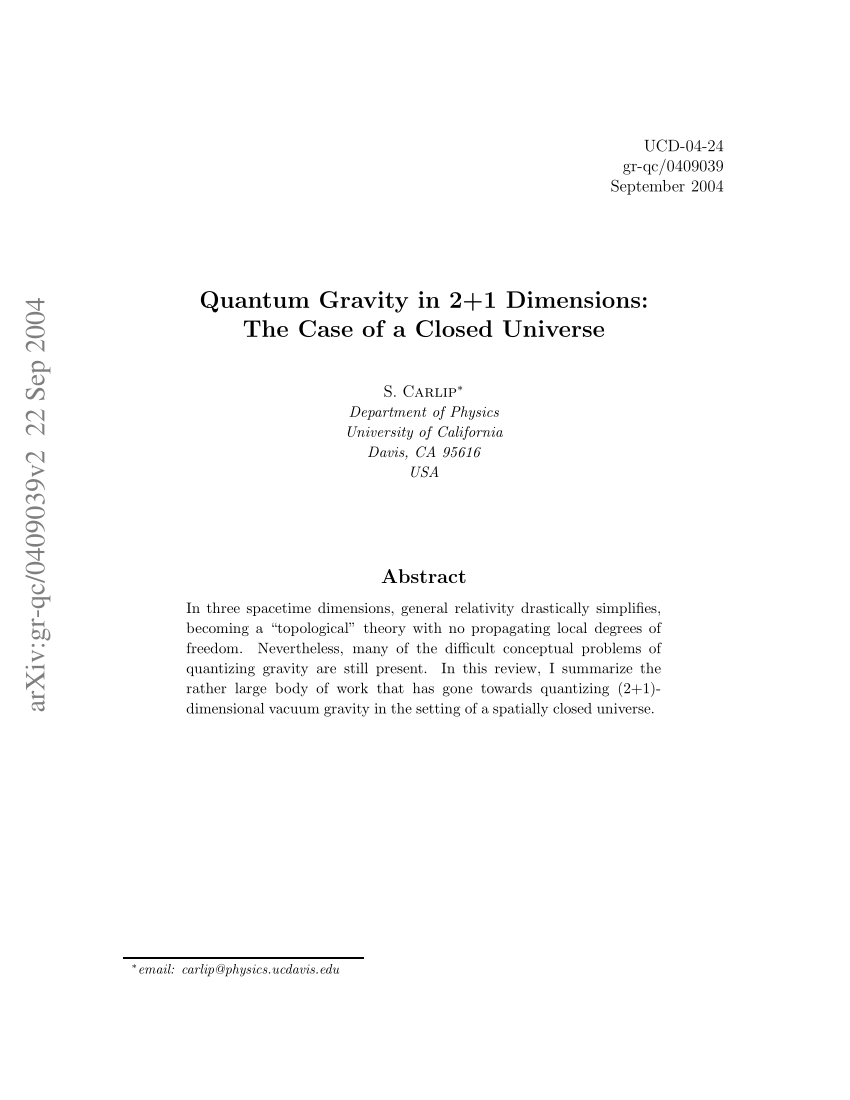 Pdf Quantum Gravity In 2 1 Dimensions The Case Of A Closed Universe