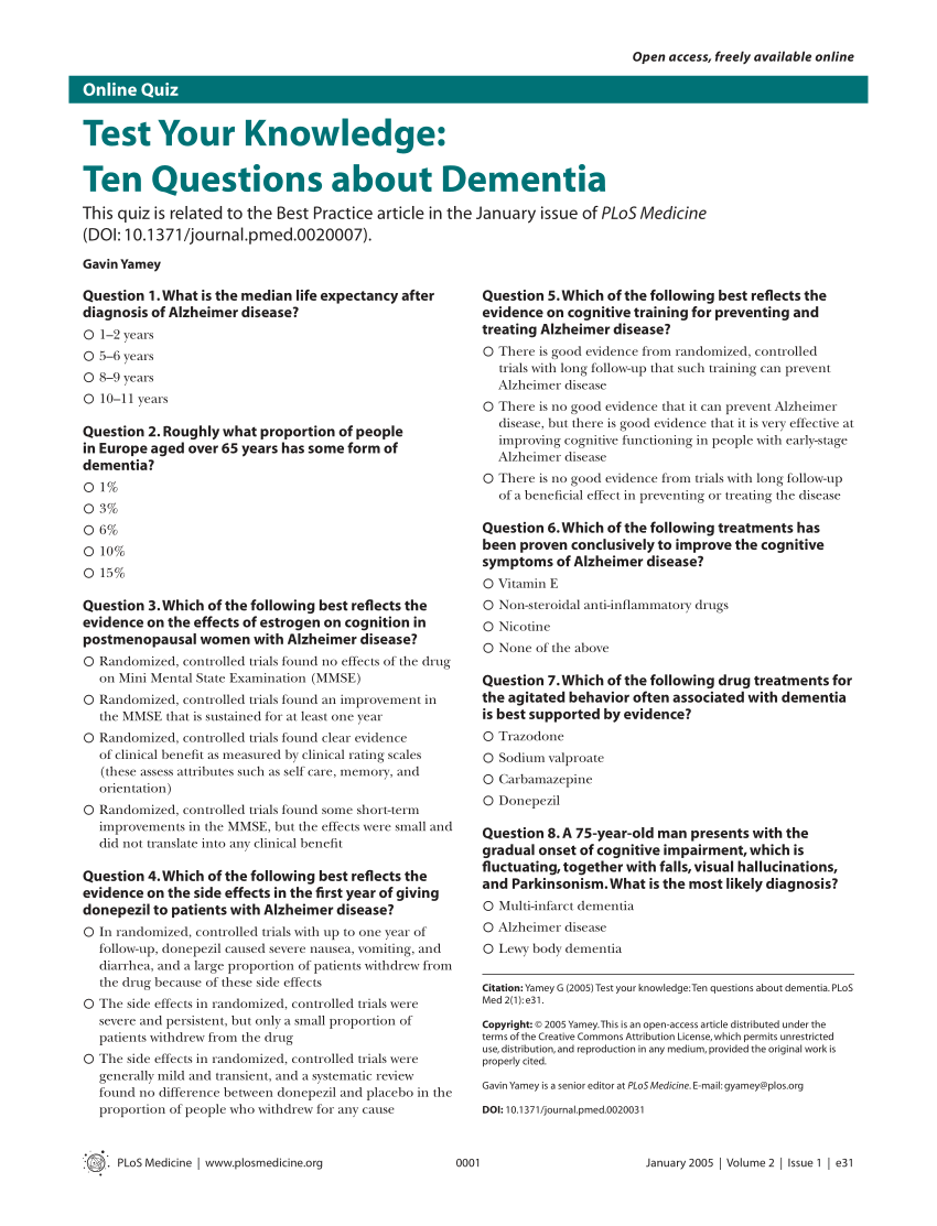 what is a good research question on dementia
