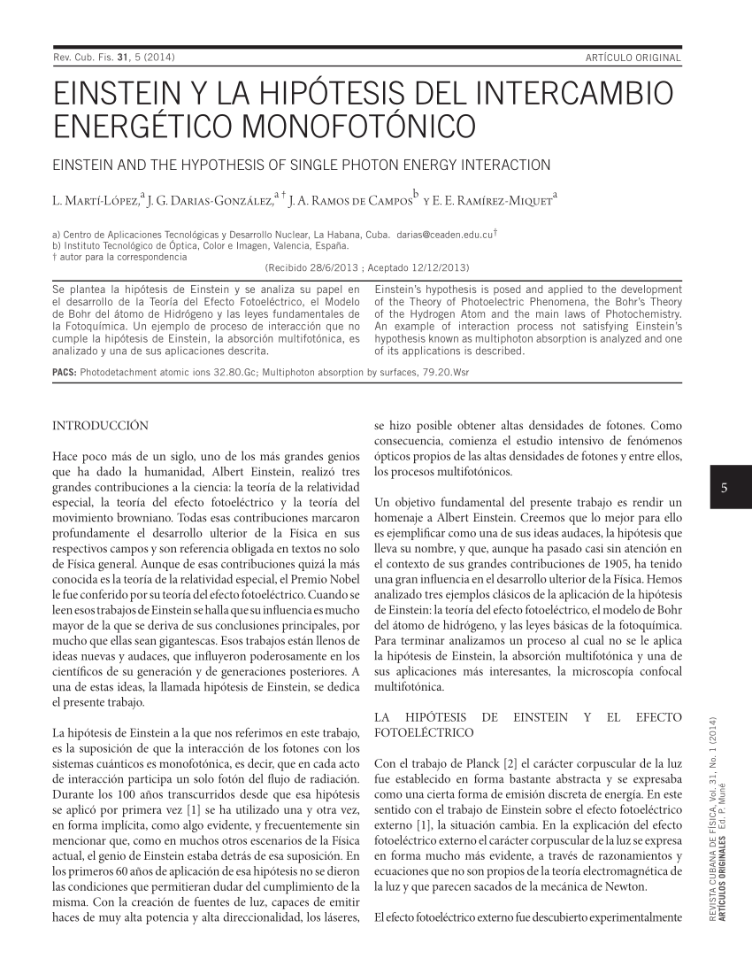 PDF) Einstein y la hipótesis del intercambio energético monofotónico