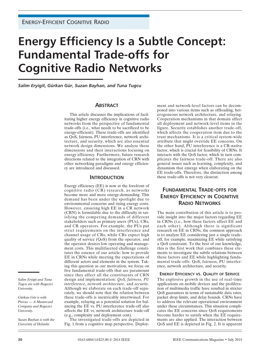 PDF) Energy Efficiency Is a Subtle Concept: Fundamental Trade-offs for  Cognitive Radio Networks