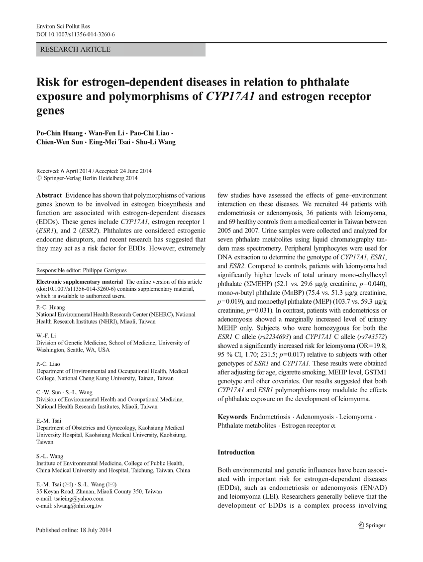 PDF) Risk for estrogen-dependent diseases in relation to phthalate 