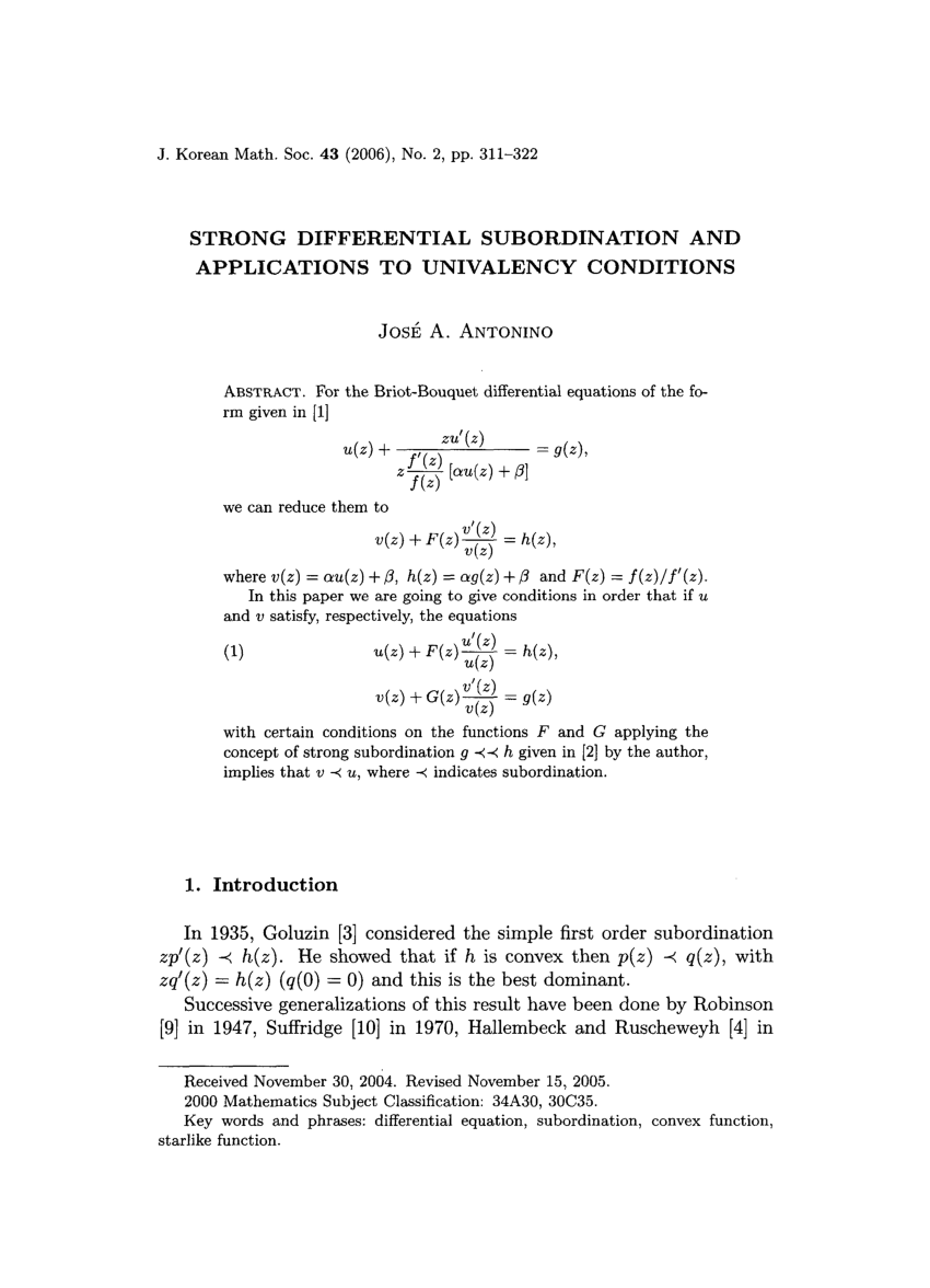 Pdf Strong Differential Subordination And Applications To Univalency Conditions