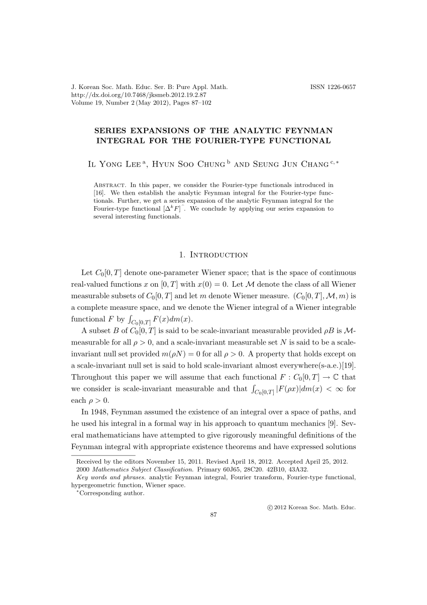 Pdf Series Expansions Of The Analytic Feynman Integral For The Fourier Type Functional