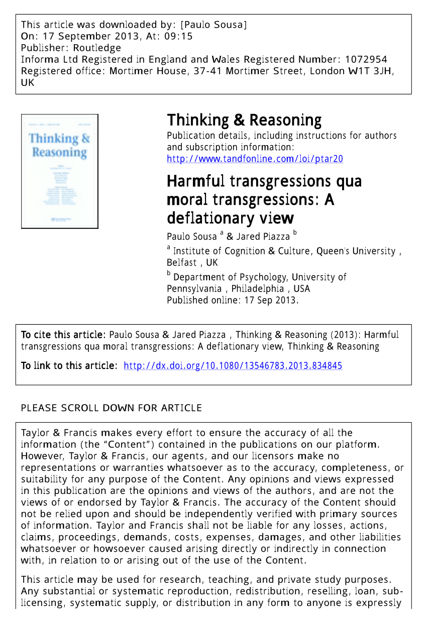(PDF) Harmful transgressions qua moral transgressions: A deflationary view