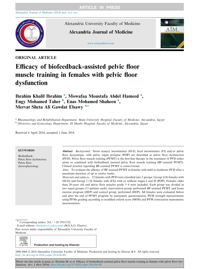 (PDF) Efficacy of biofeedbackassisted pelvic floor muscle training in females with pelvic floor