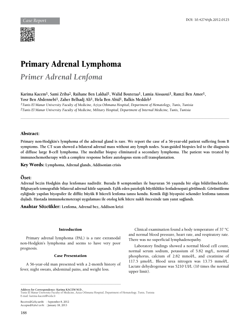 Pdf Primary Adrenal Lymphoma