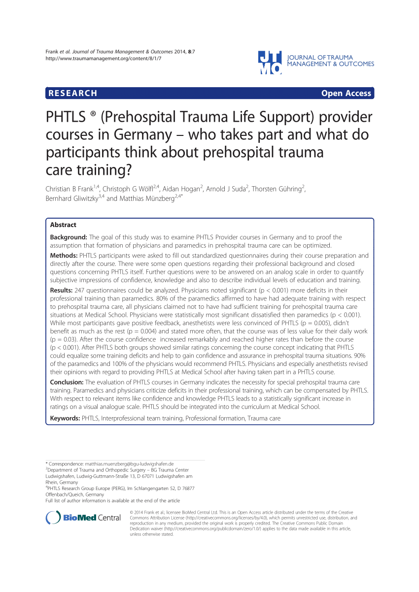 (PDF) R PHTLS ® (Prehospital Trauma Life Support) provider courses in