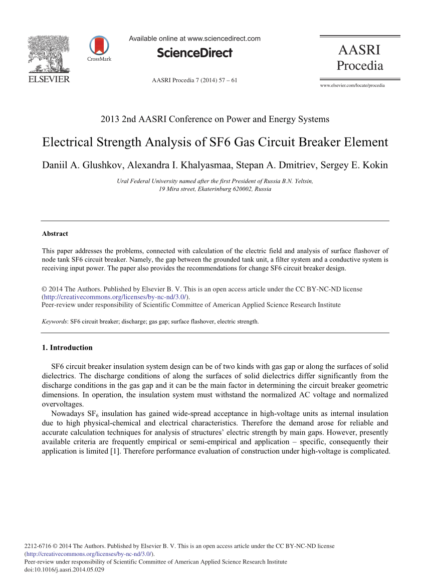 Pdf Electrical Strength Analysis Of Sf6 Gas Circuit Breaker Element